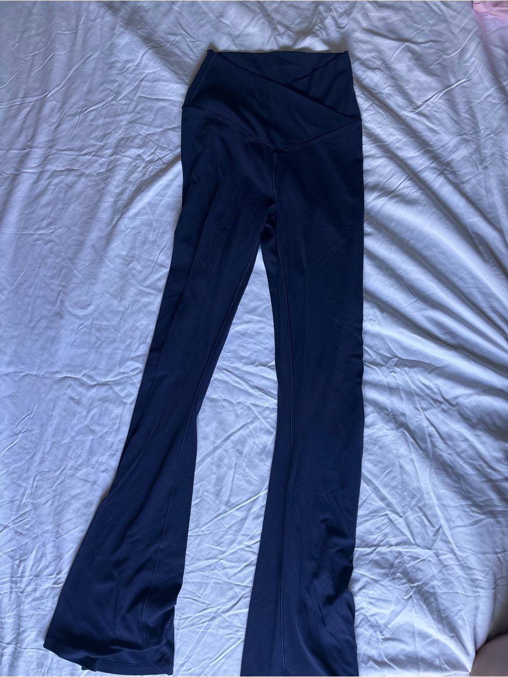 Women Navy Blue Cross Front Flare Yoga Pants